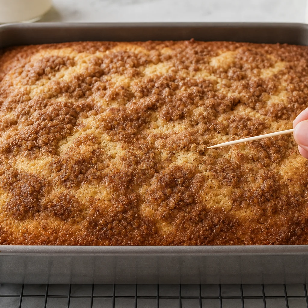 Step 10 baked golden cinnamon coffee cake fresh from the oven