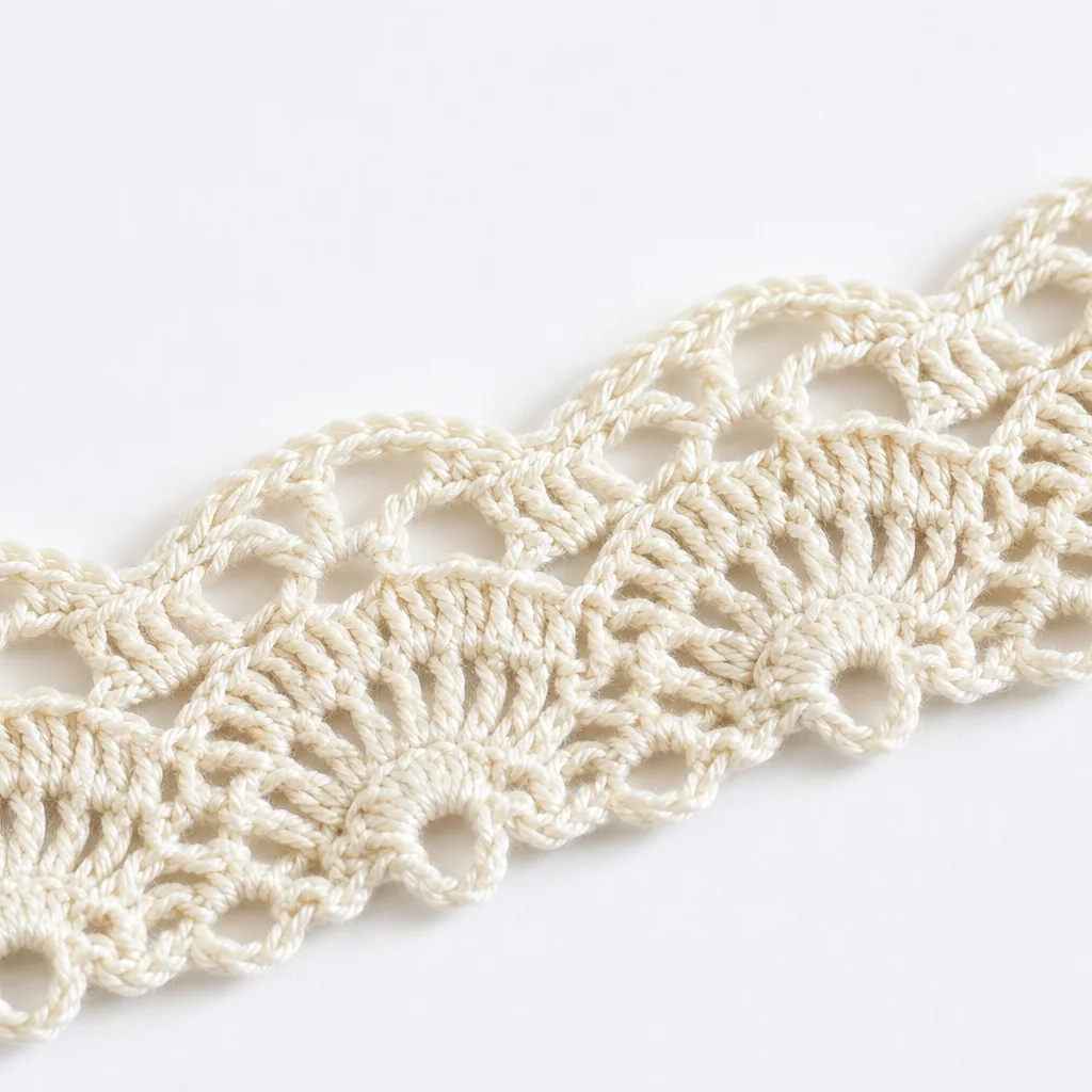 Handmade cream crochet lace trim band in shell stitch pattern