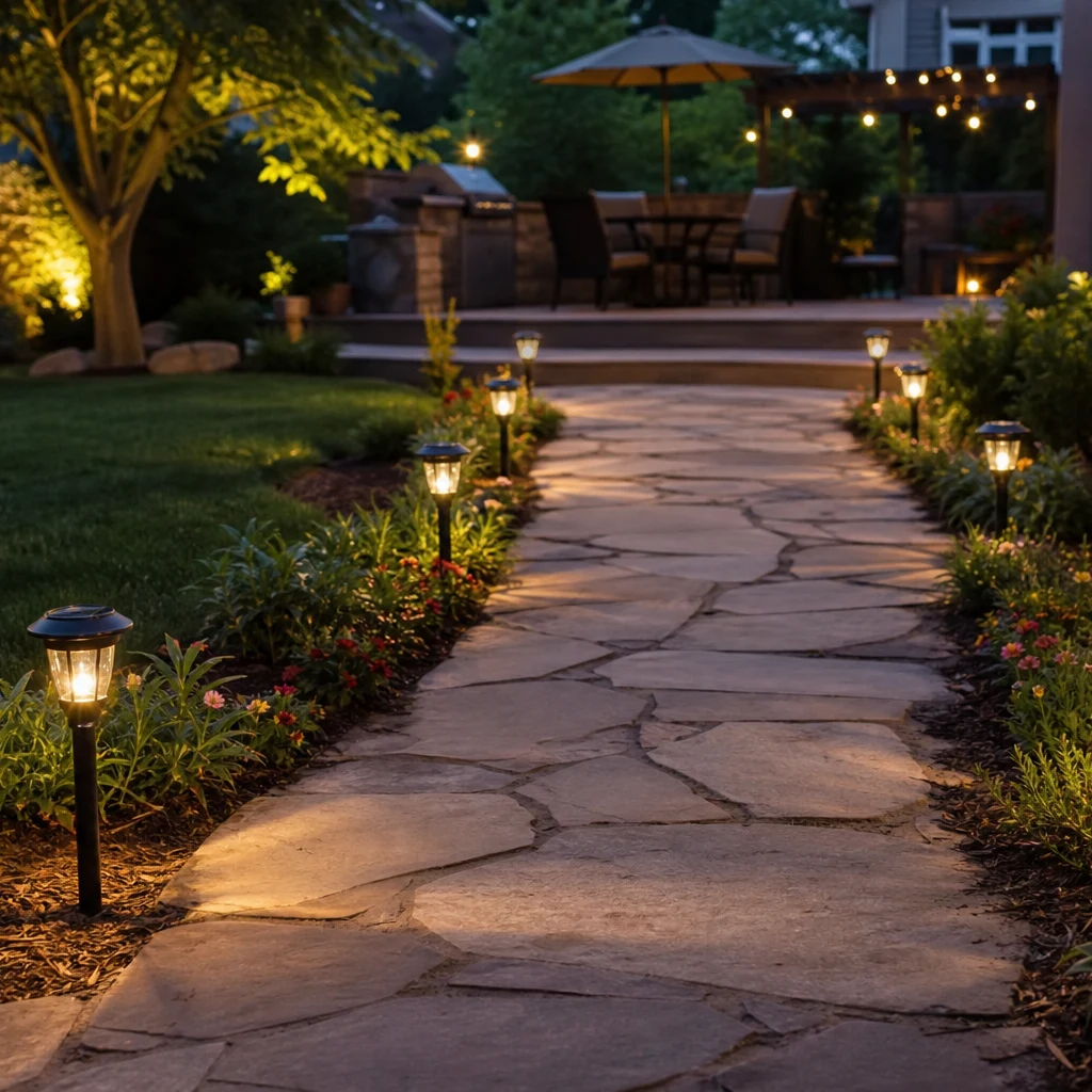 Solar Pathway Lights Along Walkways - DIY outdoor patio lighting project