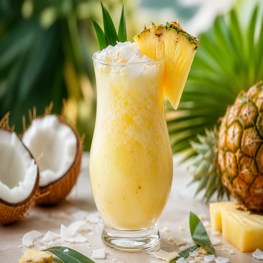 Coconut pineapple refresher with tropical garnish