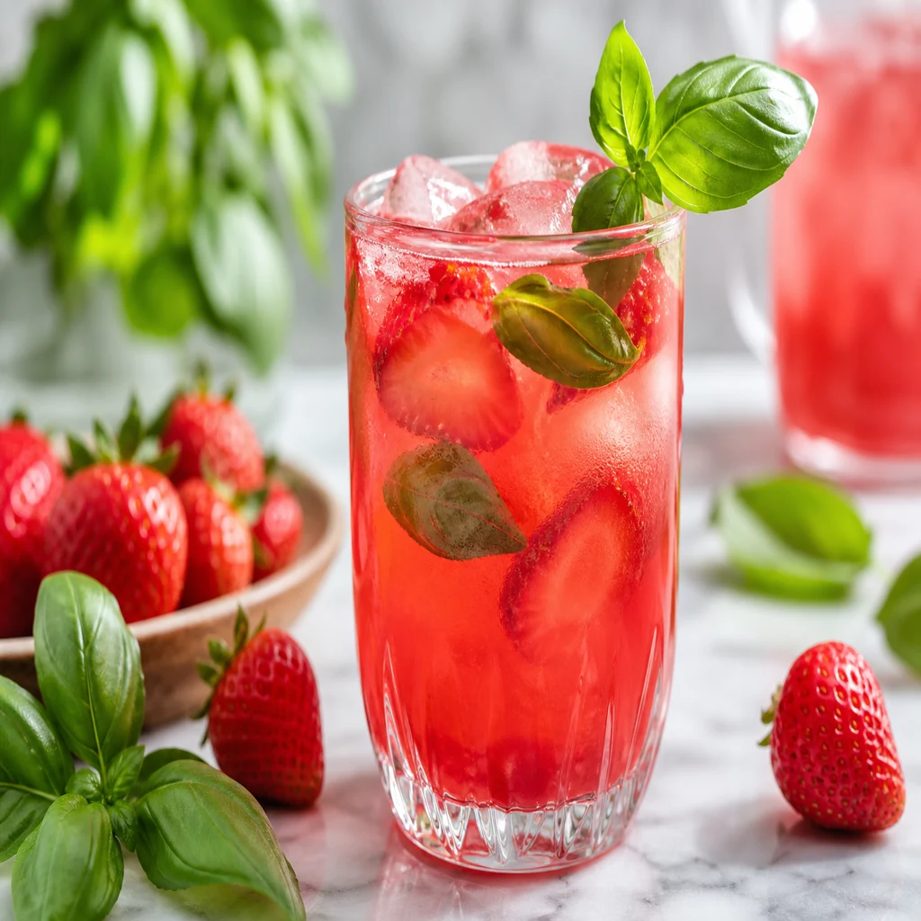 Strawberry basil lemonade in a glass