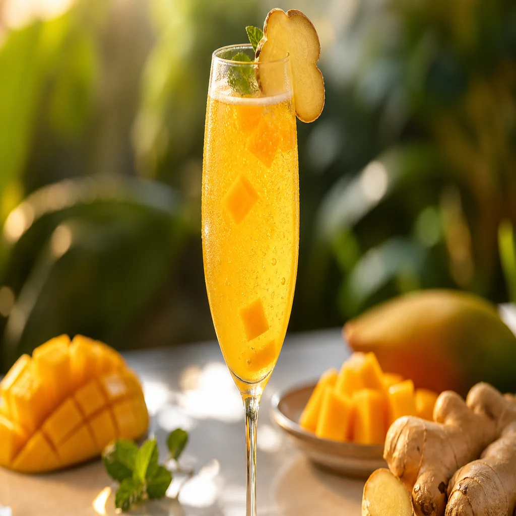 Mango ginger fizz mocktail in a glass