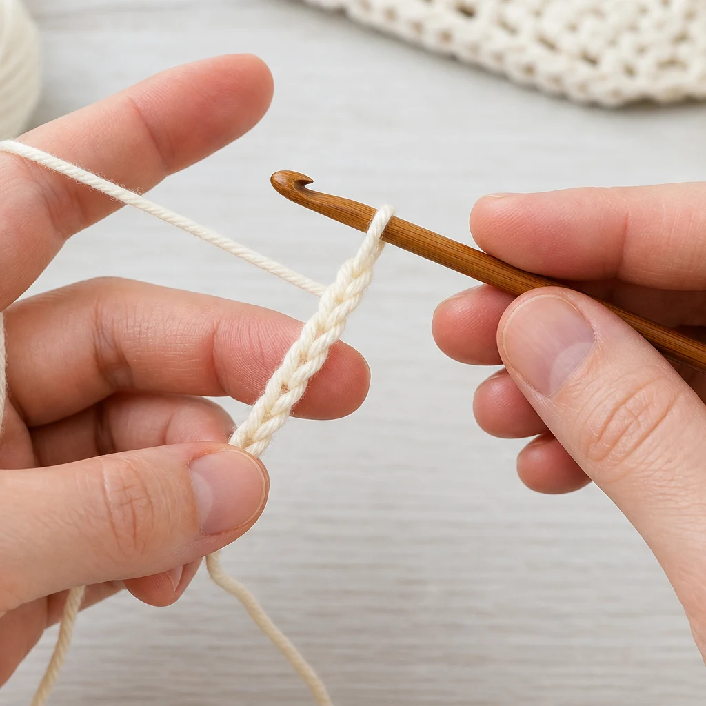Crocheting the foundation chain for a beginner crochet summer shirt
