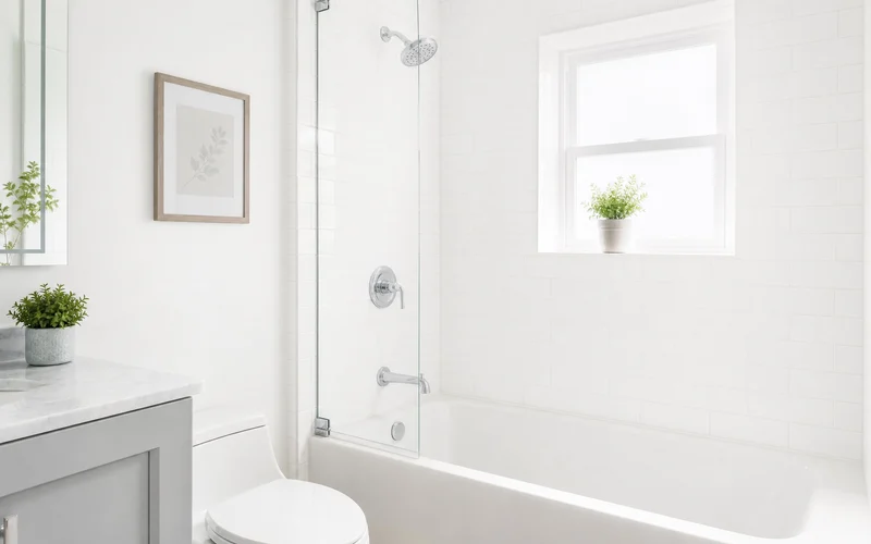 Sparkling clean bathtub and shower after using DIY tub shower magic cleaner
