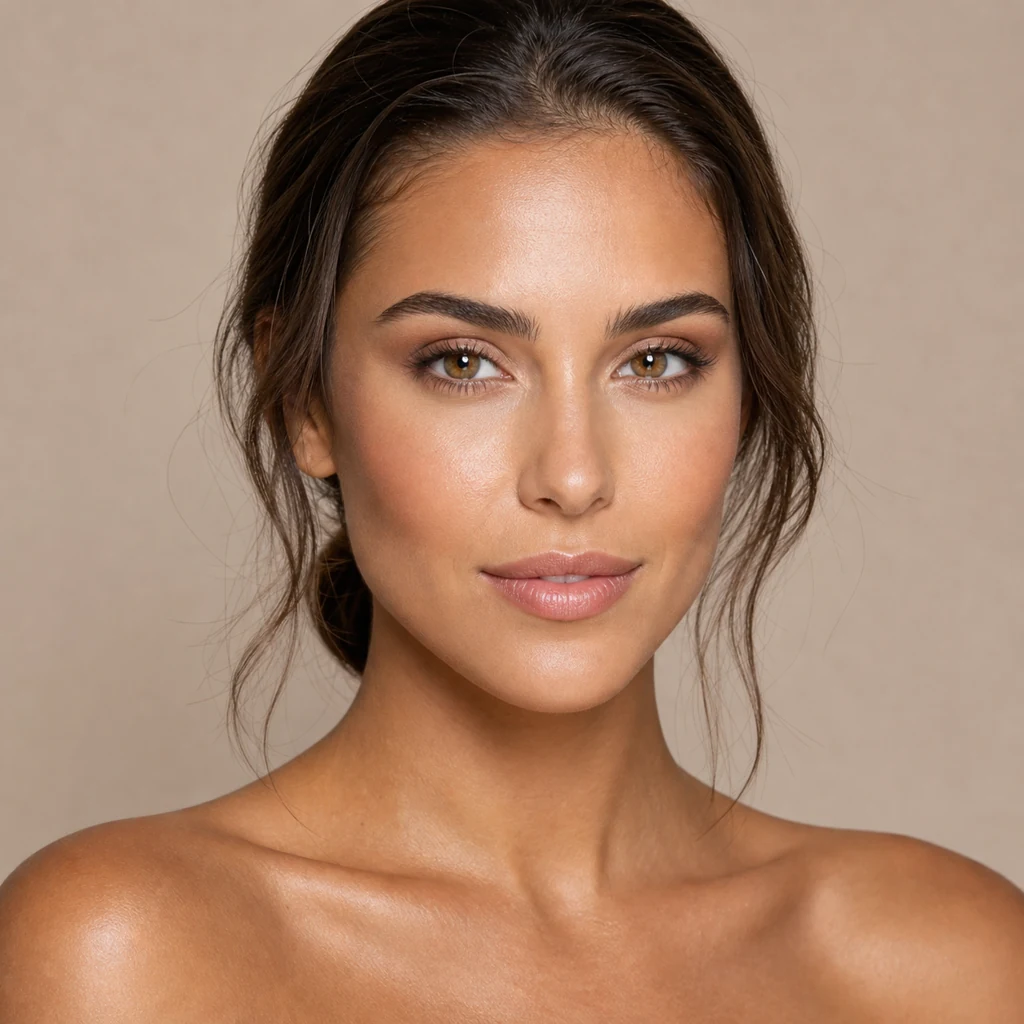 Finished natural highlight and contour makeup look