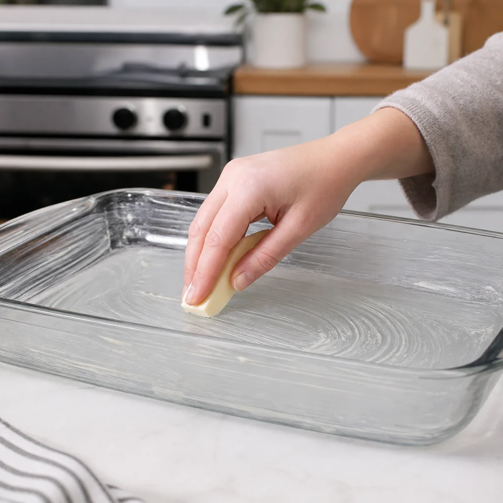 Step 1 preheating oven to 350 degrees and greasing a 9 by 13 inch baking dish