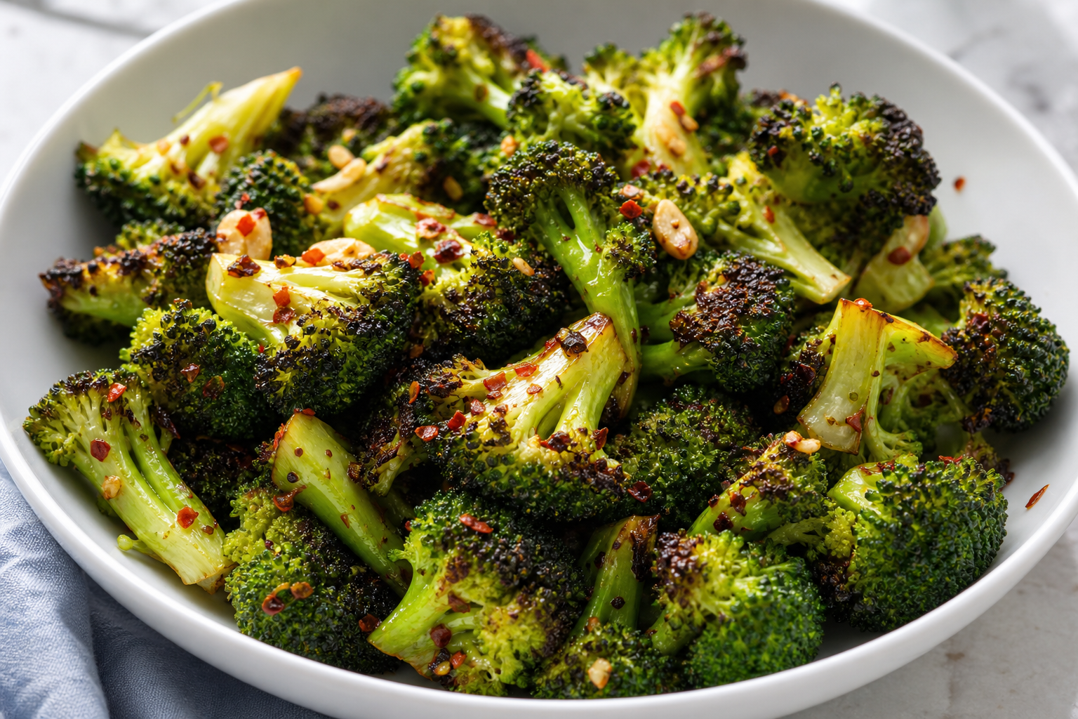 Charred grilled broccoli with garlic and red chili flakes