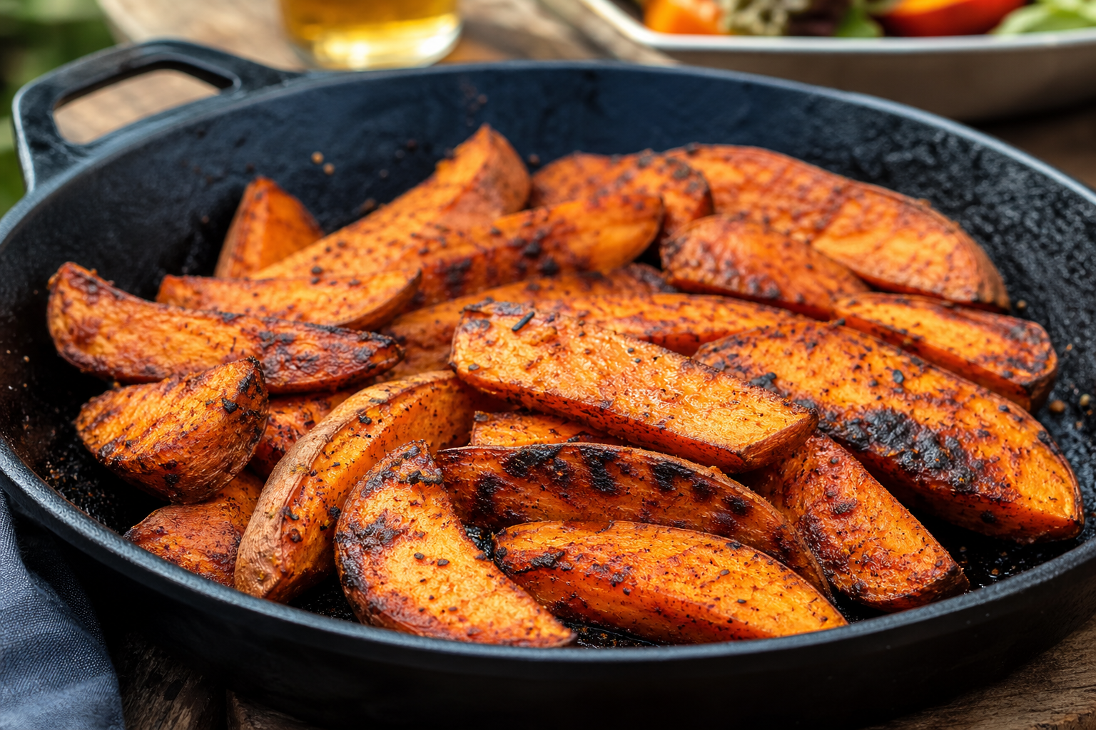 Smoky grilled sweet potato wedges with paprika seasoning