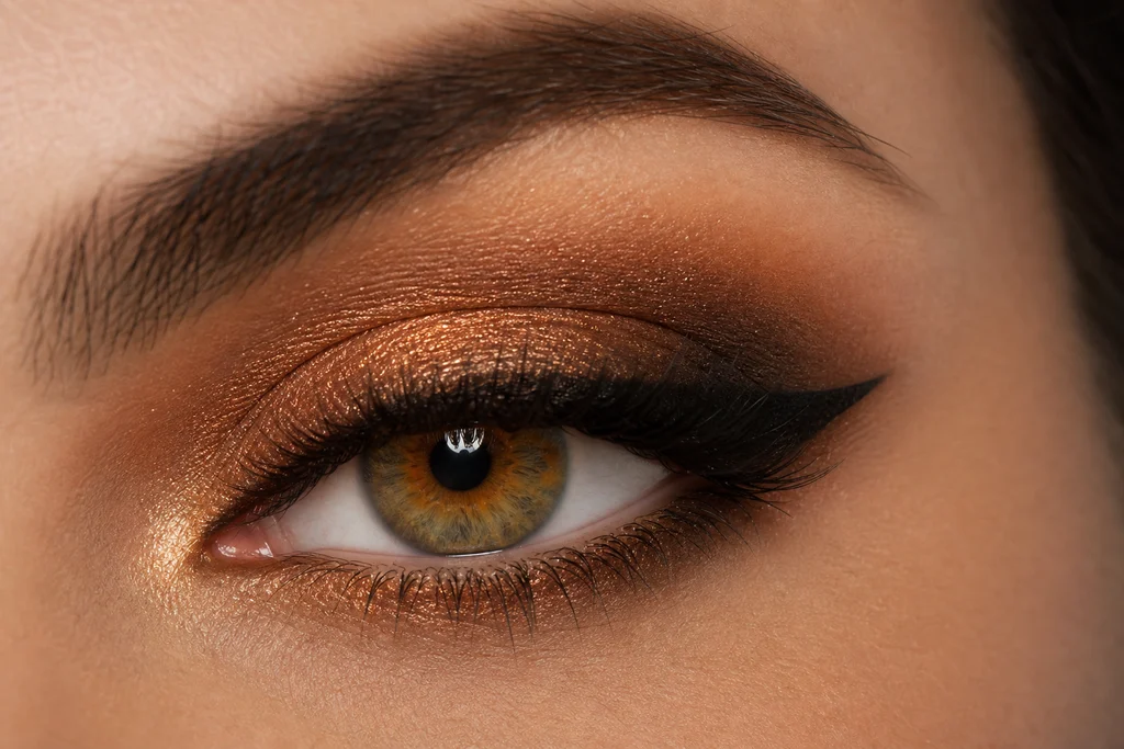 Bronze smokey eye makeup that makes hazel eyes pop
