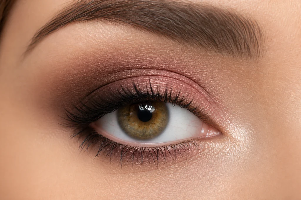 Rosy mauve soft glam eyeshadow on hazel eyes