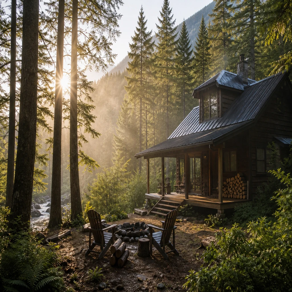 Secluded cabin in the woods for a quiet off-grid weekend getaway