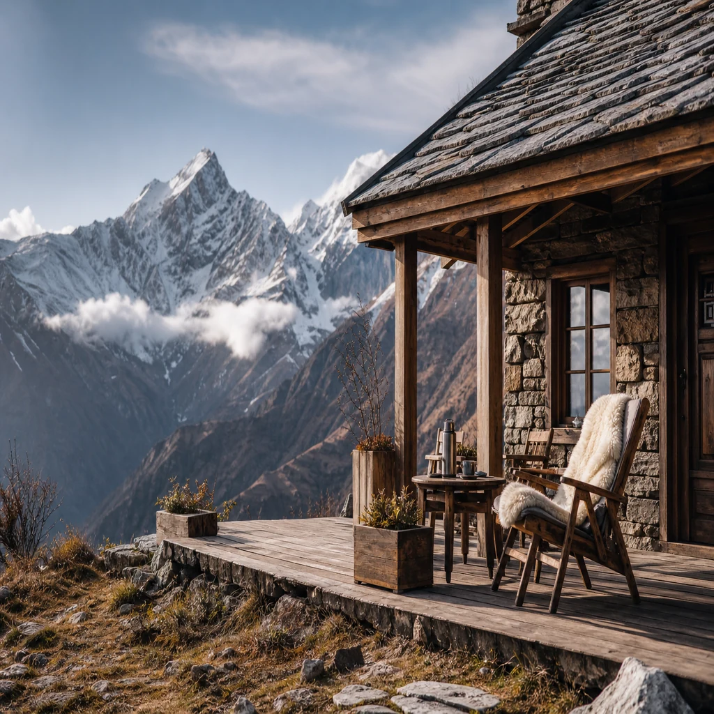 Mountain lodge escape at high altitude for a remote off-grid weekend