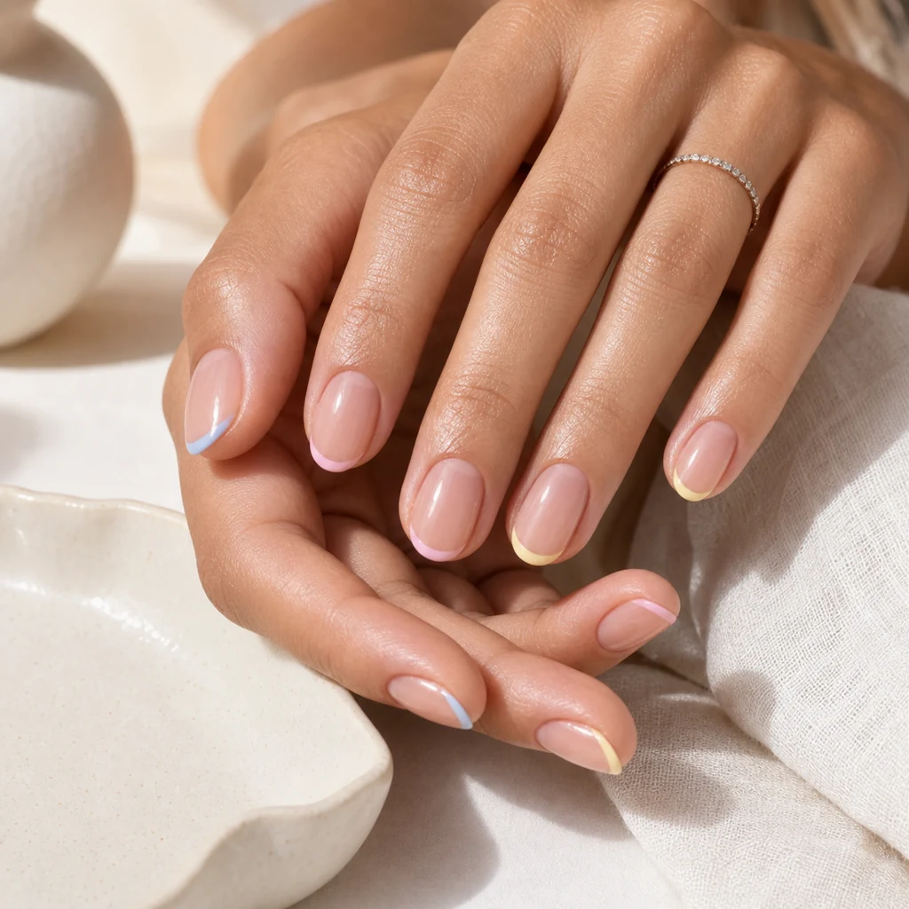 Pastel micro French tip nails for summer 2026