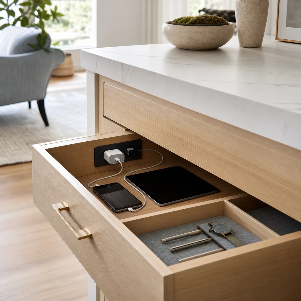 built-in drawer charging station for a clutter-free home