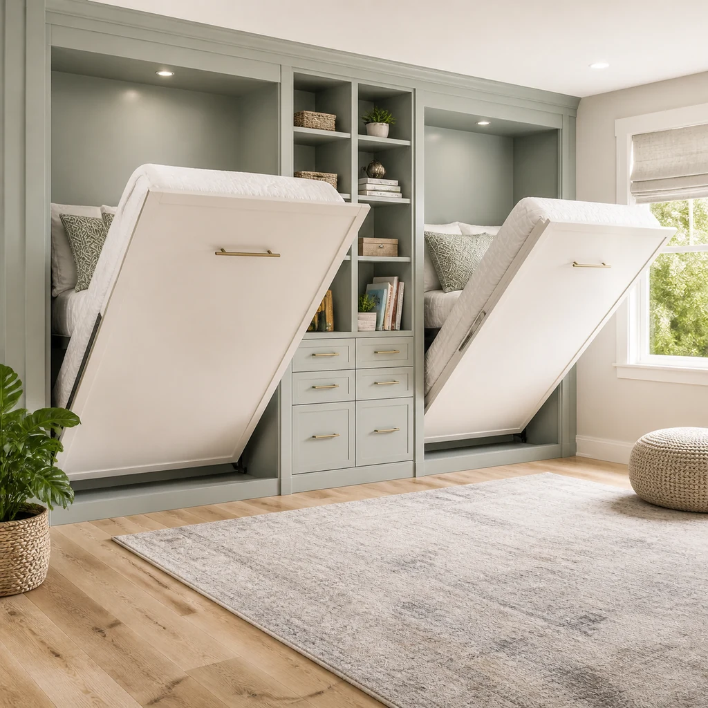 space saving murphy beds in a flexible kids room