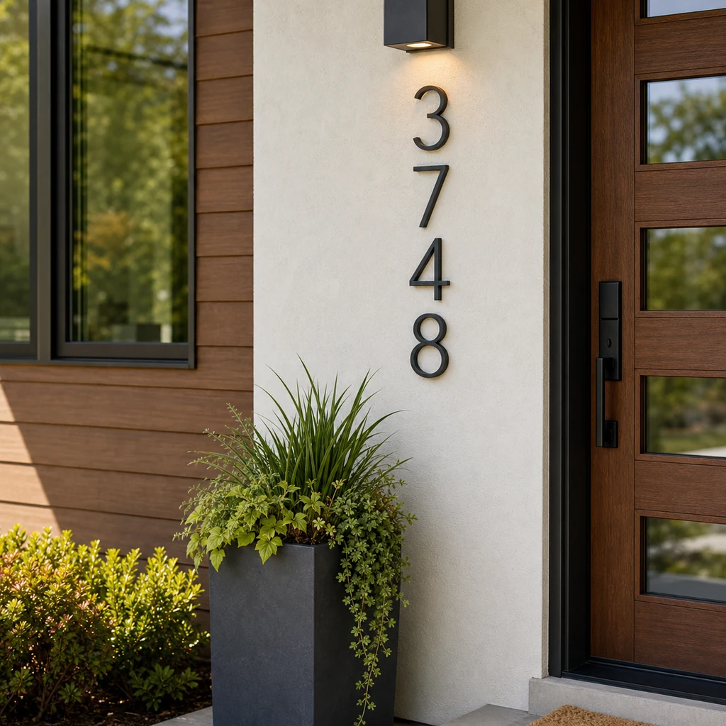 modern house numbers on a fresh home exterior