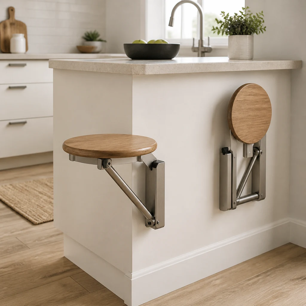 hinged kitchen stools that fold away to save floor space