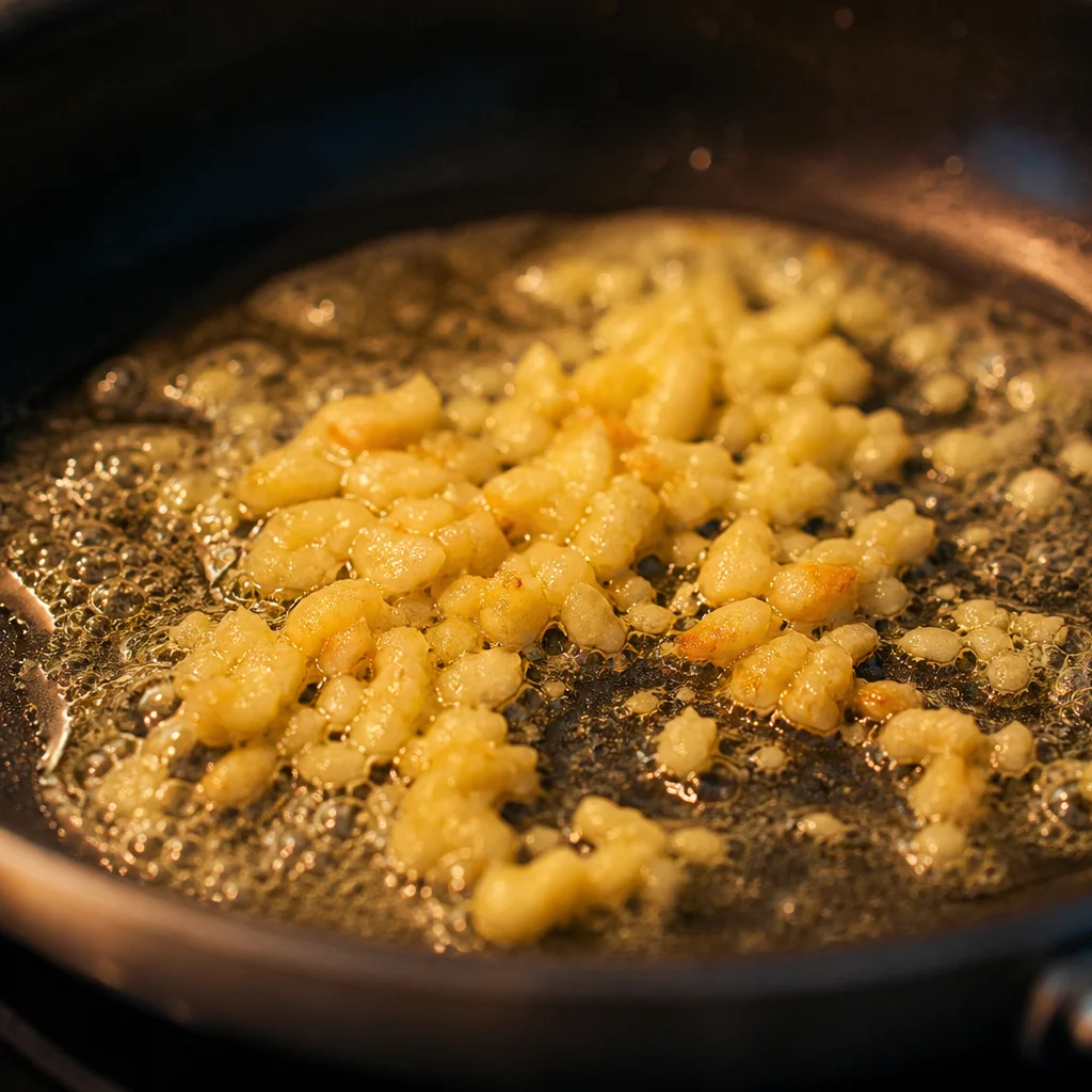 Step 4 melting butter in the skillet and sautéing minced garlic until fragrant