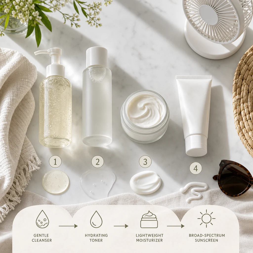 Lightweight summer skin preparation routine before applying makeup