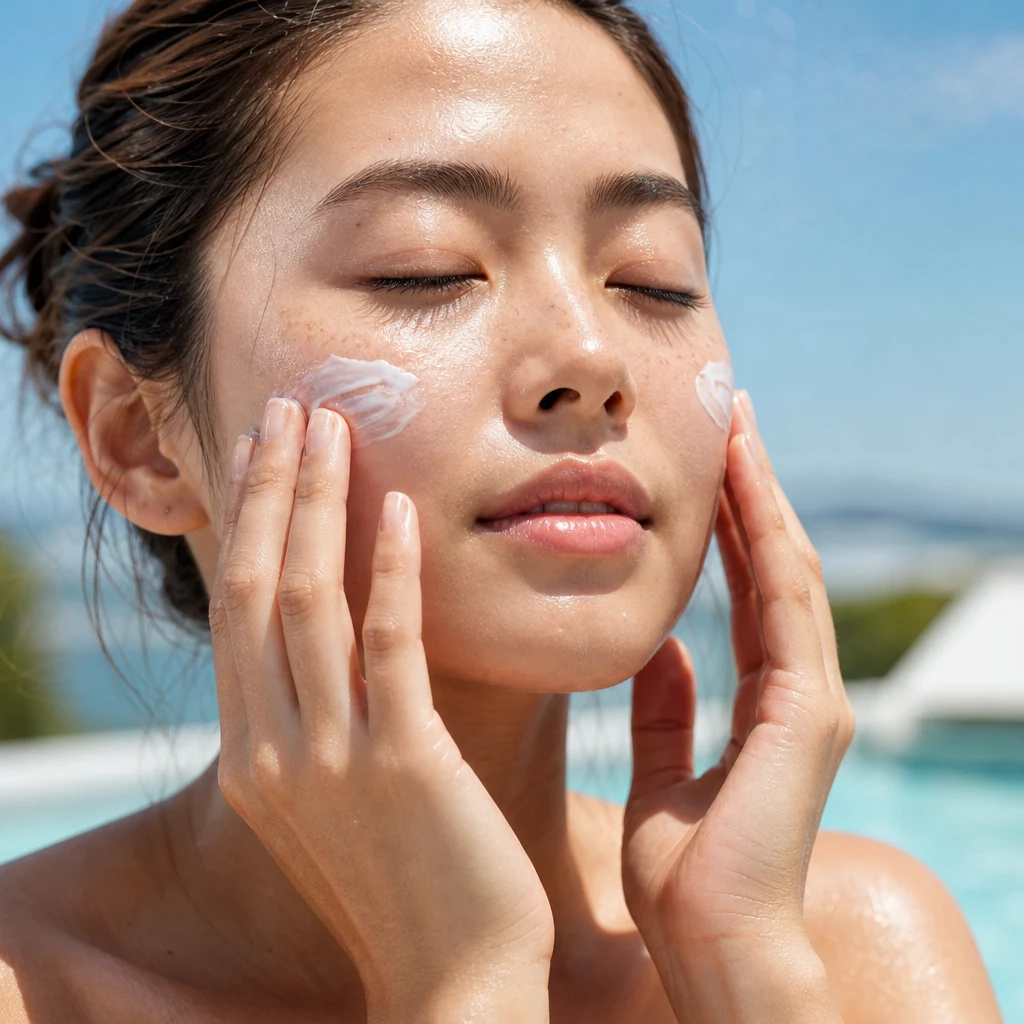 Sweat proof summer skincare layers with moisturizer sunscreen and setting mist