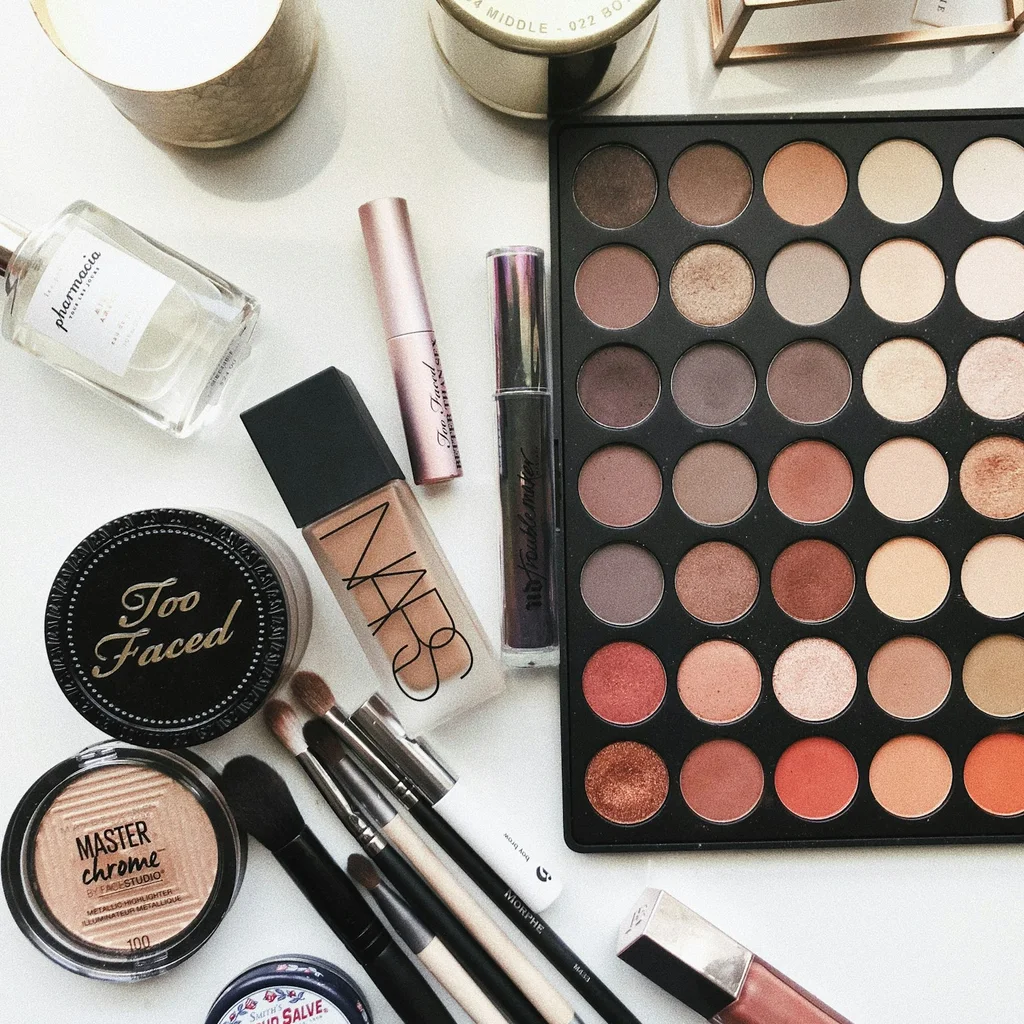 Nighttime skincare products arranged on a vanity for restful evening routine
