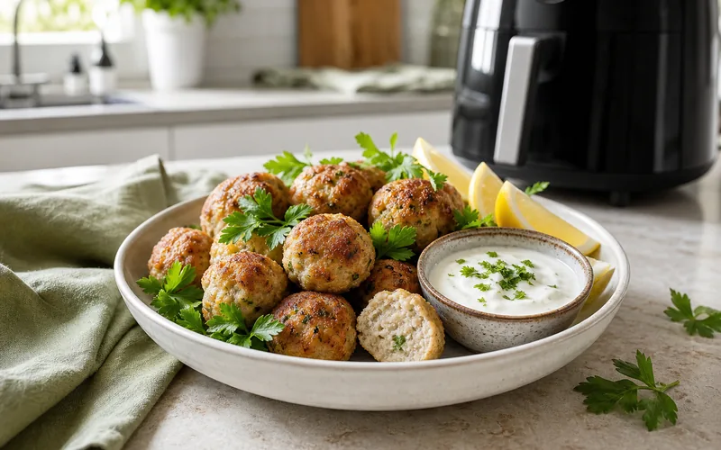 Crispy low-carb air fryer turkey meatballs with herb dip