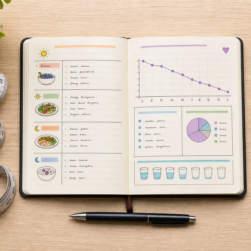 Food journal and fitness watch used to track diet progress over time