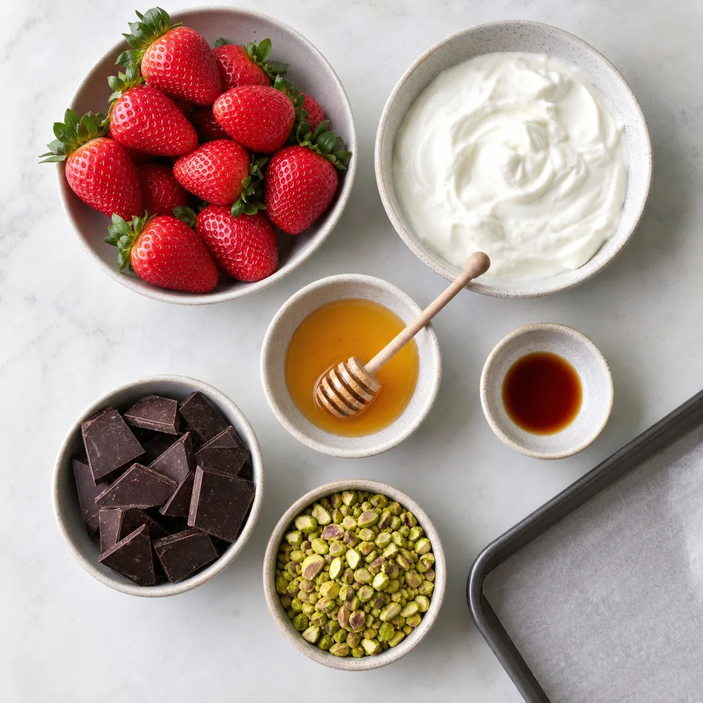 Ingredients for frozen yogurt covered strawberries