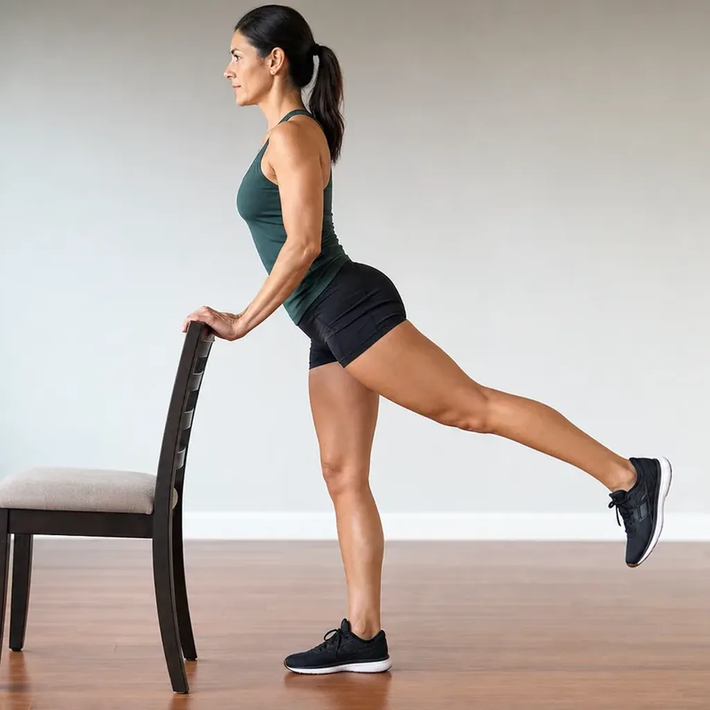 Woman performing a supported straight-leg kickback