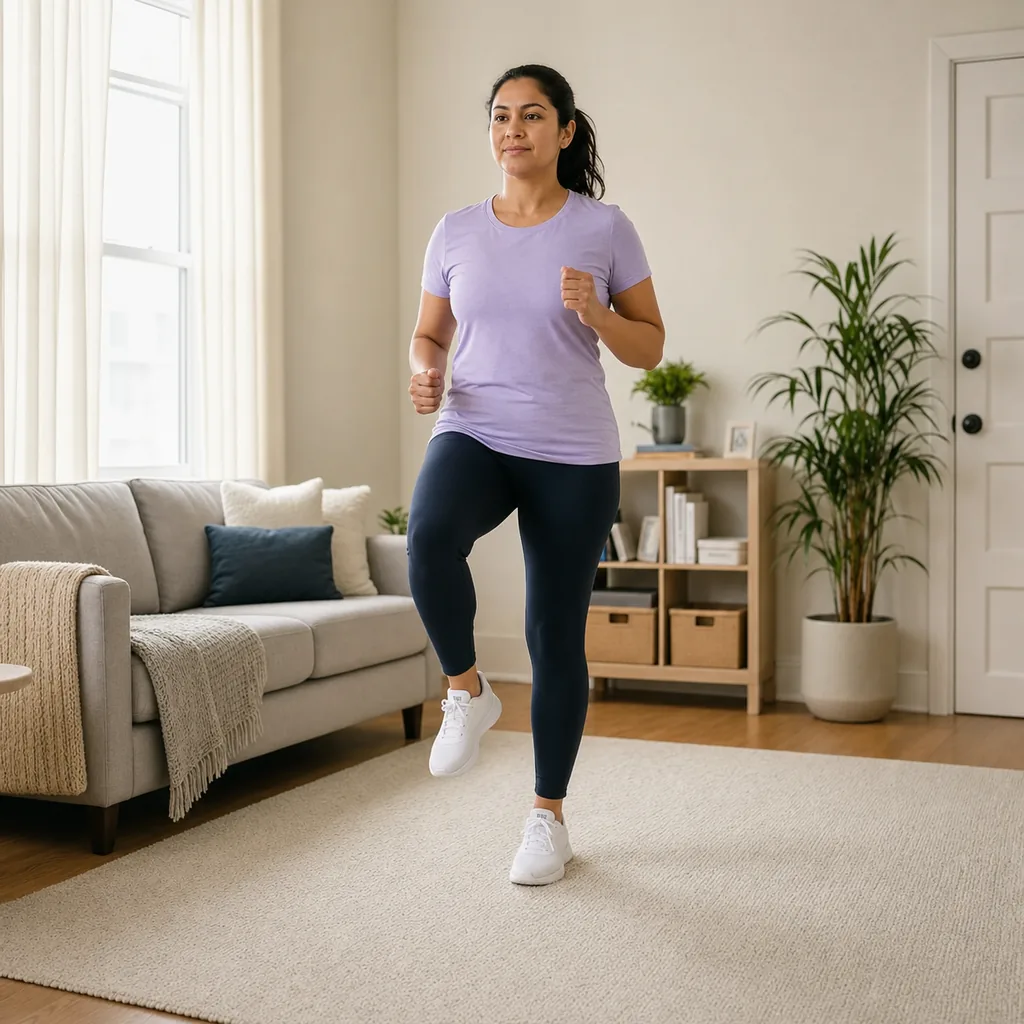 Beginner marching in place with an upright posture