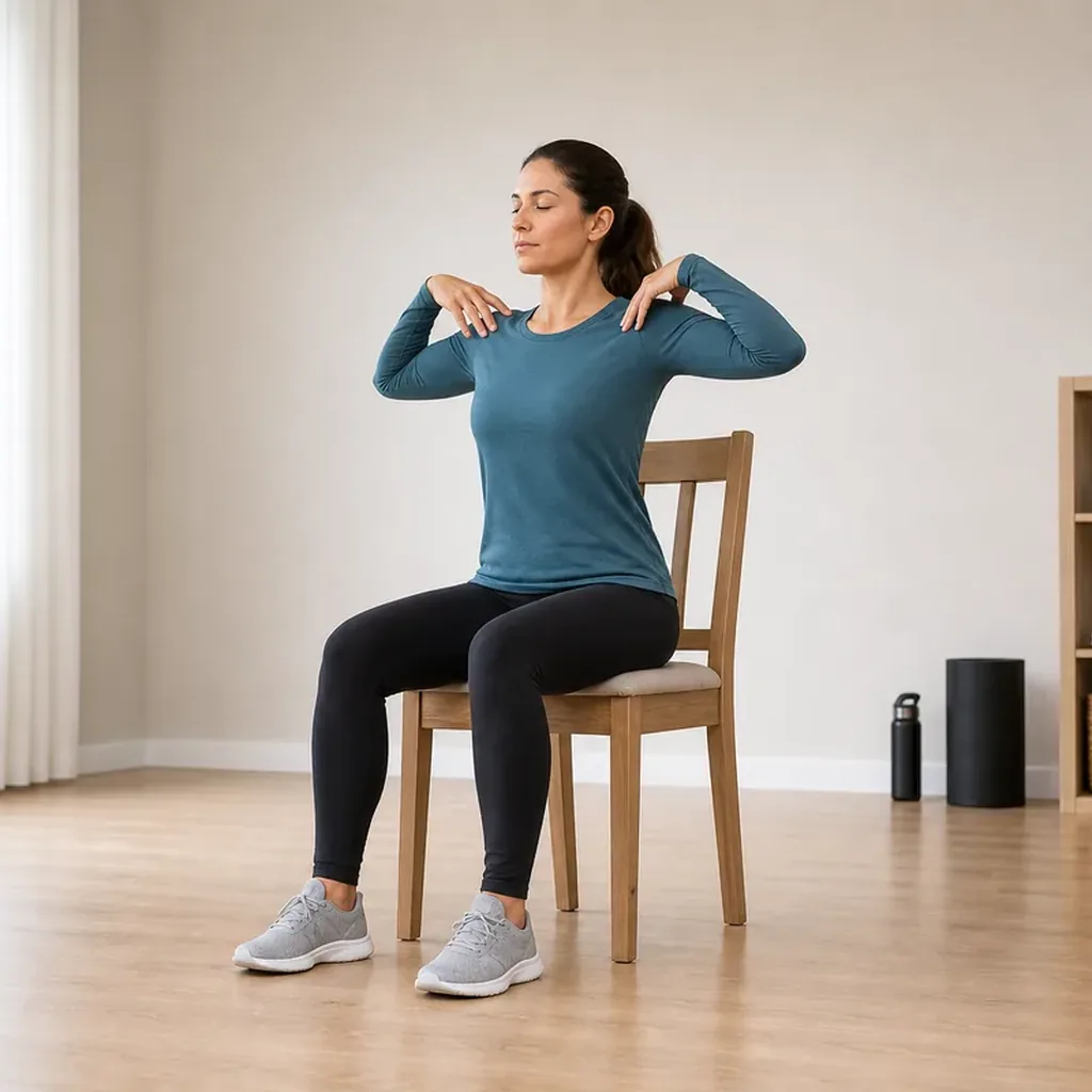 Woman practicing seated shoulder circles