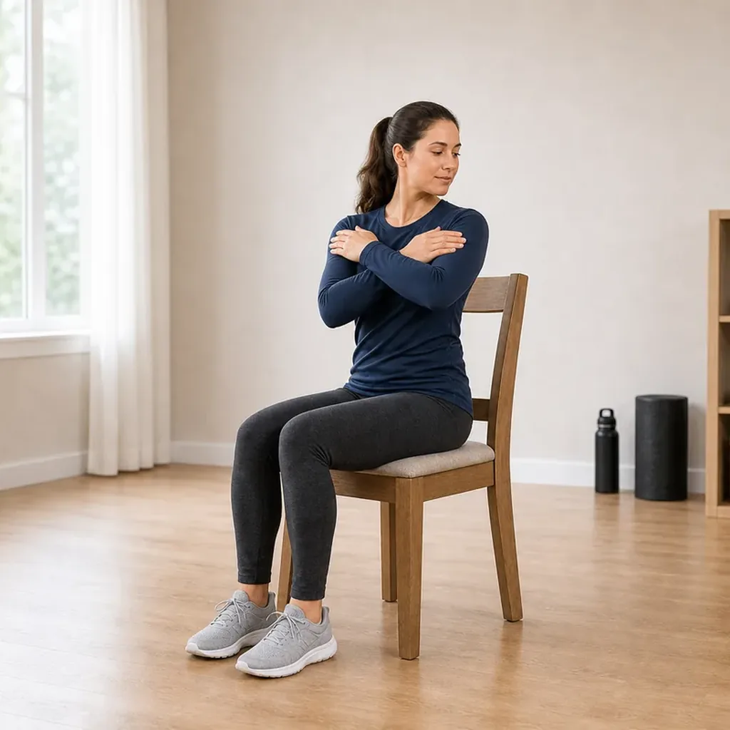 Woman performing a seated upper-back rotation