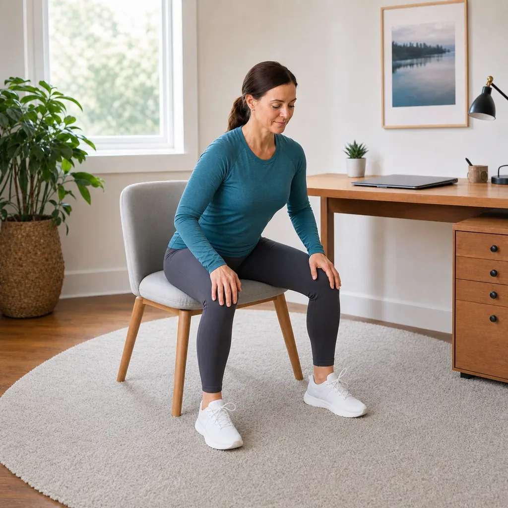 Woman performing a seated wide-stance hip hinge