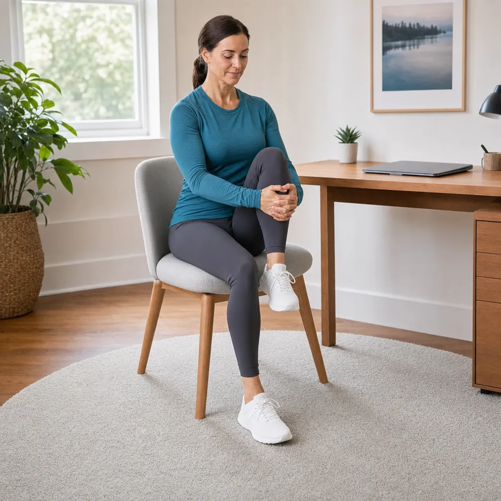 Woman supporting behind the thigh during a seated knee hug