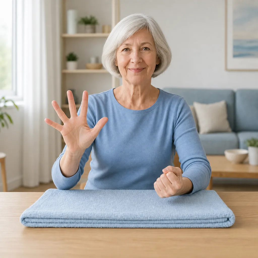 Senior showing an open hand and a relaxed loose fist