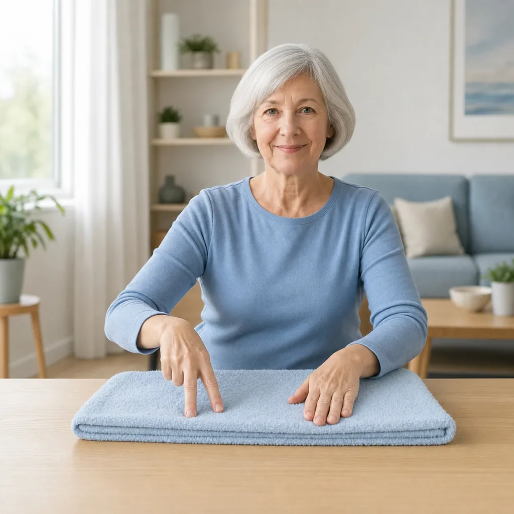 Senior walking the index and middle fingers apart on a towel