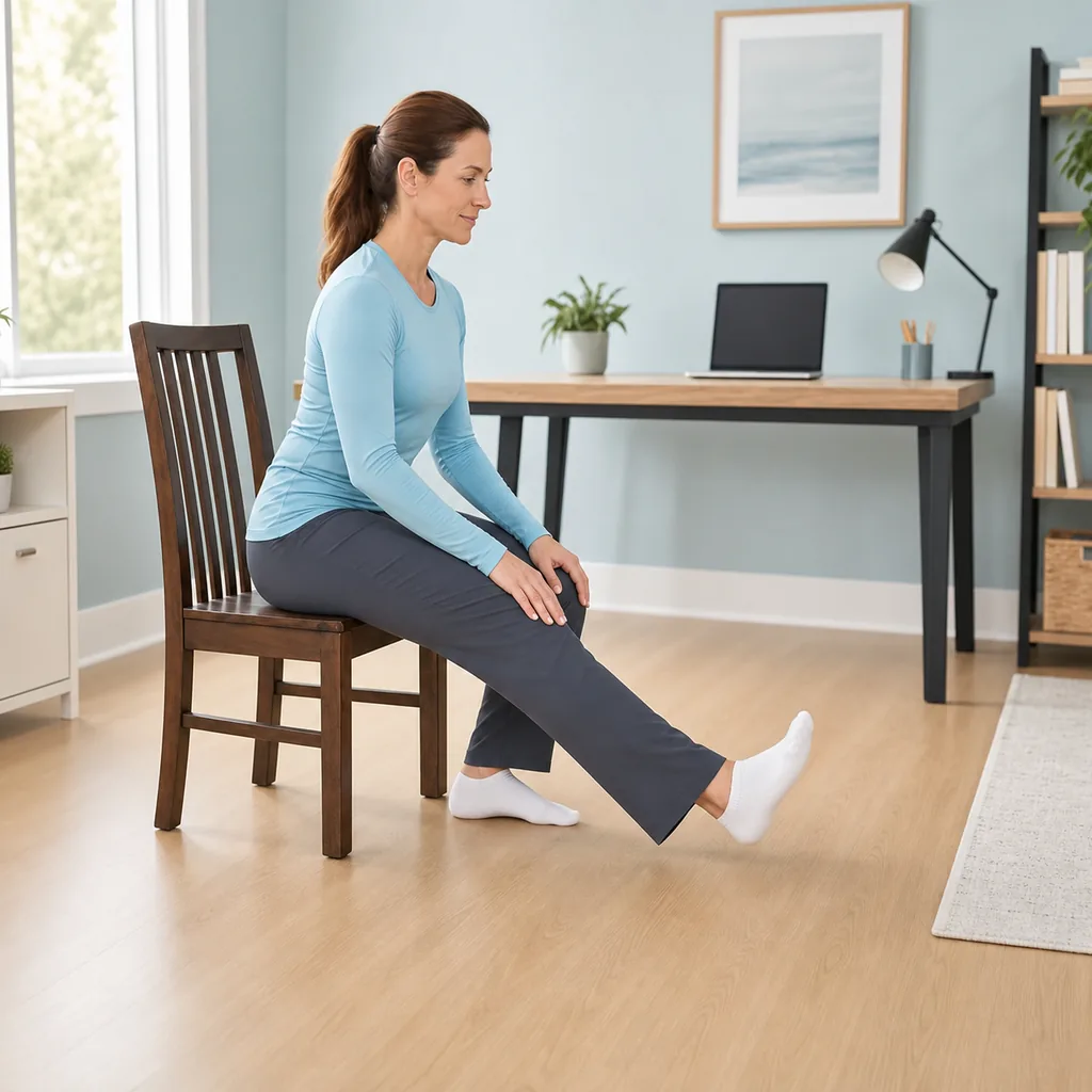 Desk worker sliding one heel forward with toes lifted