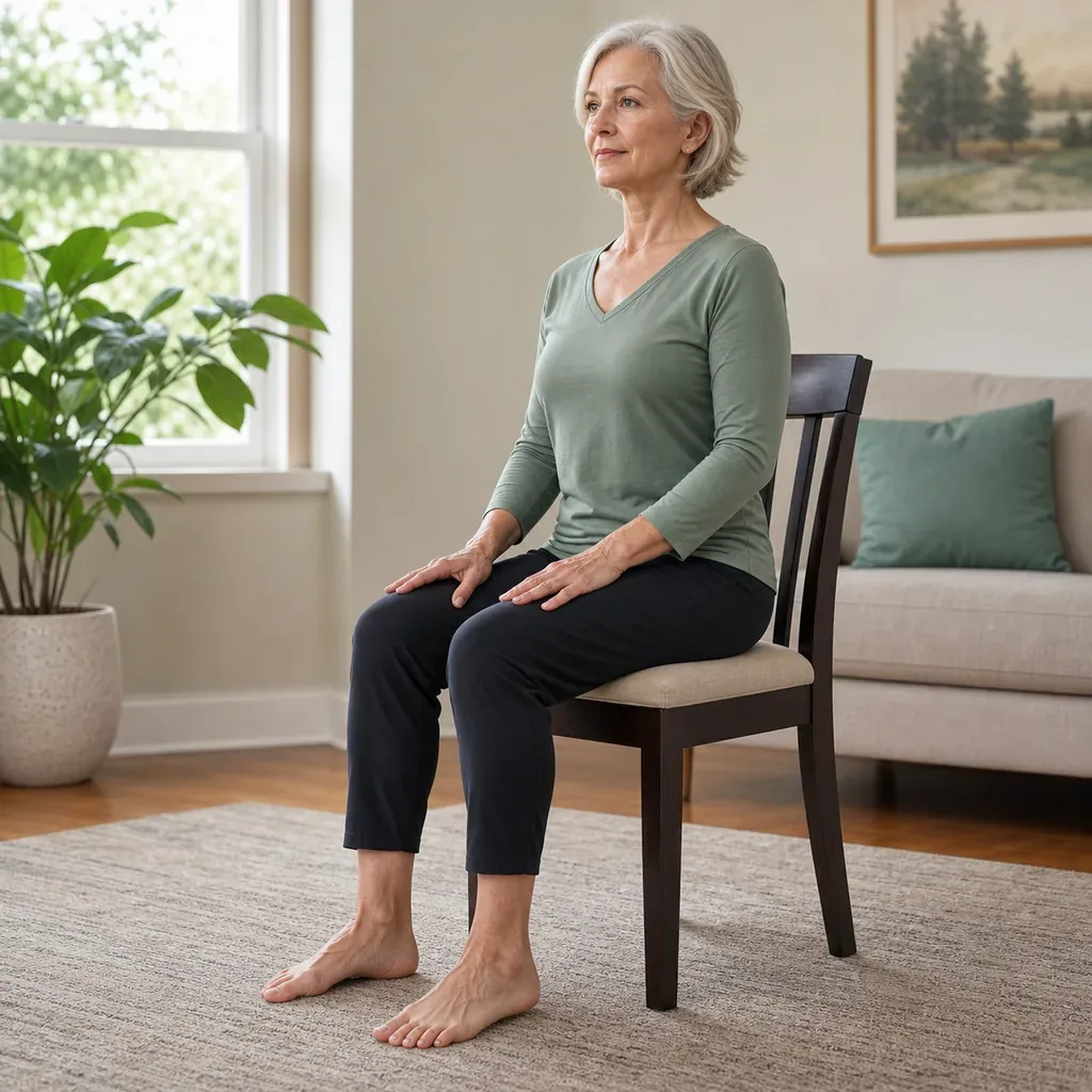 Senior seated with feet grounded for a short-foot arch hold