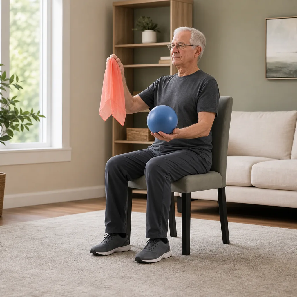Senior holding a scarf and ball for the final coordination pattern