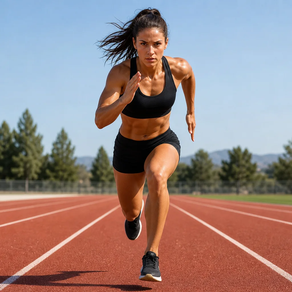 Athlete doing sprint intervals on an outdoor running track