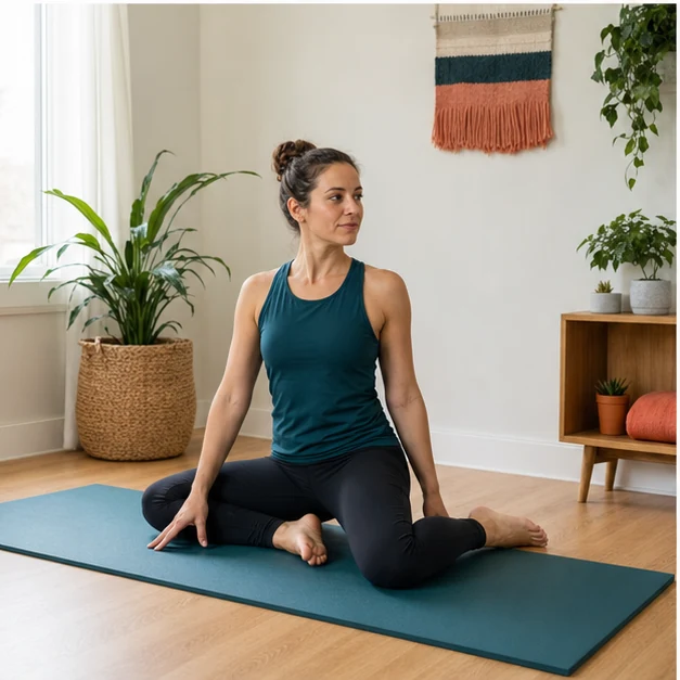 Adult practicing a supported seated 90-90 hip position