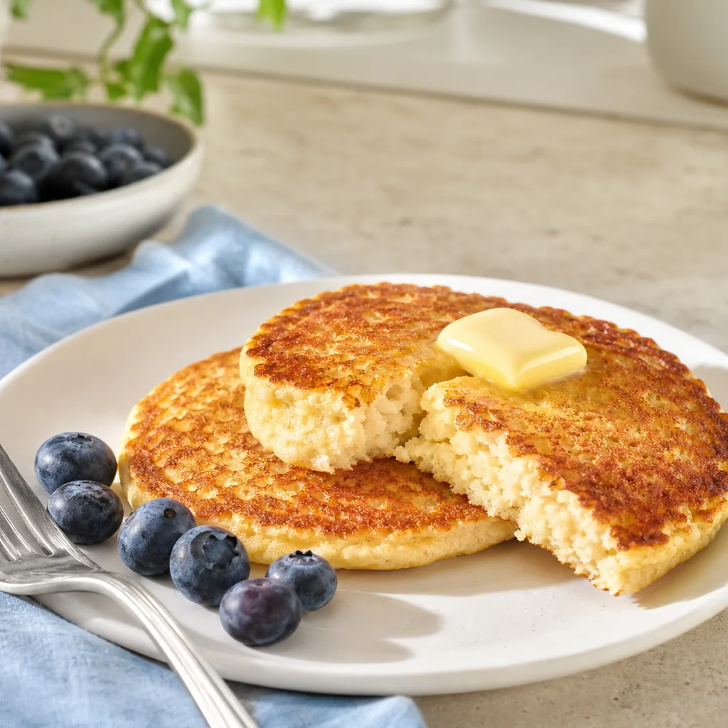 Keto almond flour pancakes cut open to show tender texture