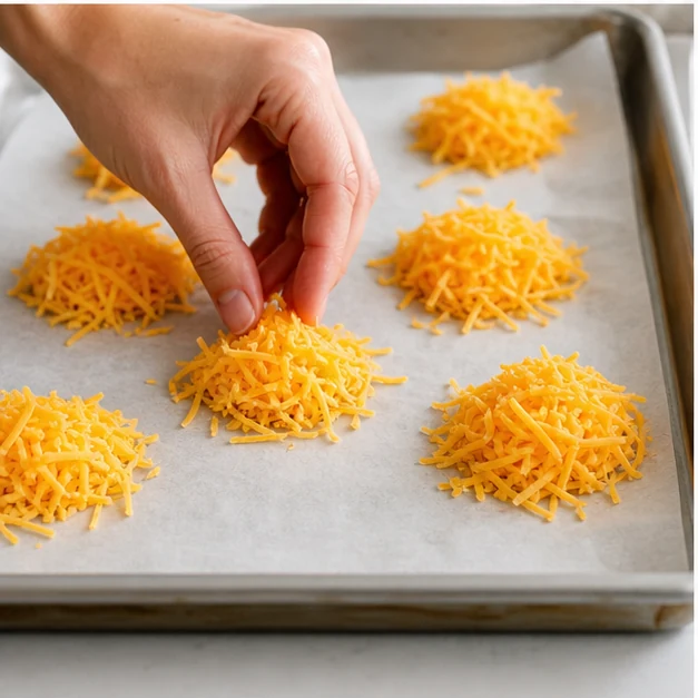 Small cheese portions arranged on a parchment-lined baking sheet