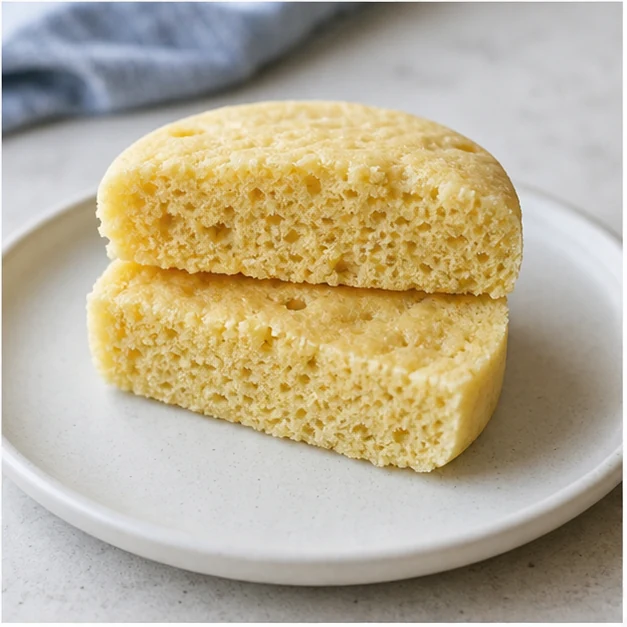 Small round almond-flour microwave bread sliced into two tender halves