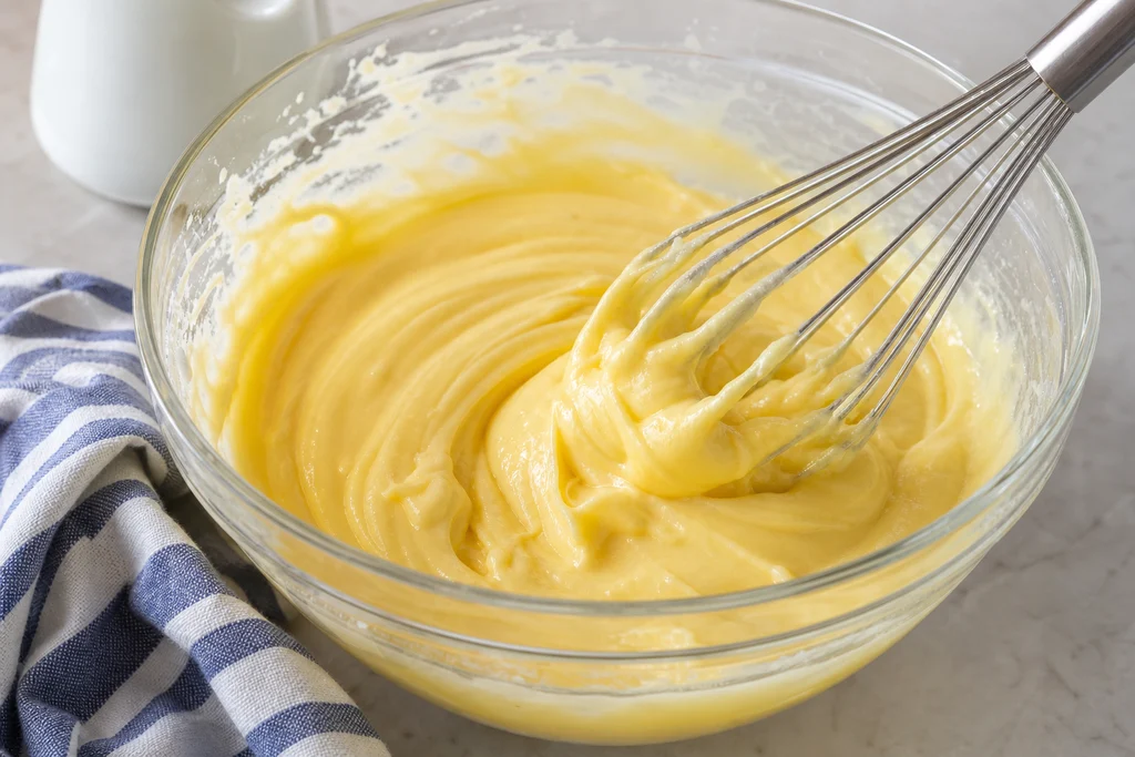 Whisking vanilla pudding with cold milk for Oreo pudding madness