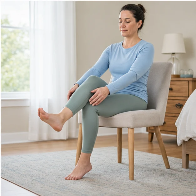 Adult practicing controlled seated ankle circles