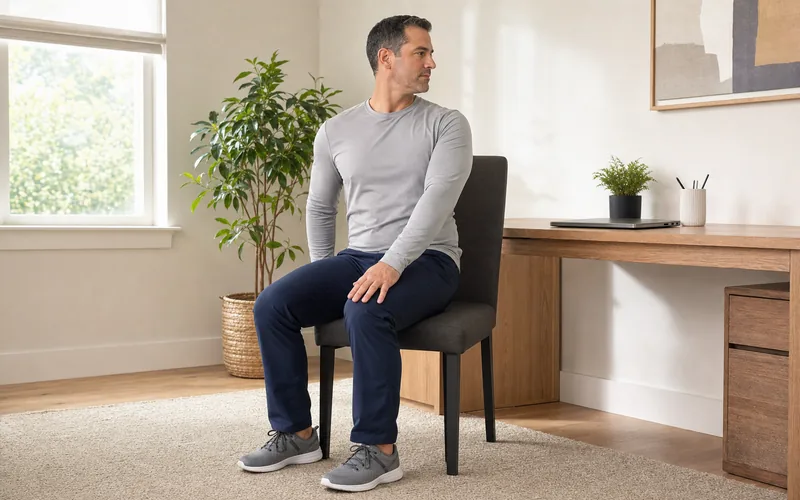Desk worker performing a gentle seated spinal twist