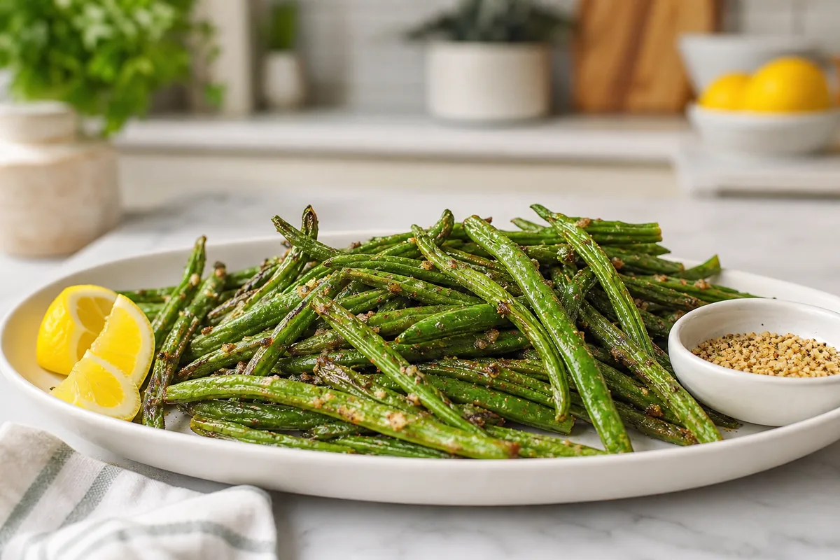 Crispy air fryer green beans with lemon