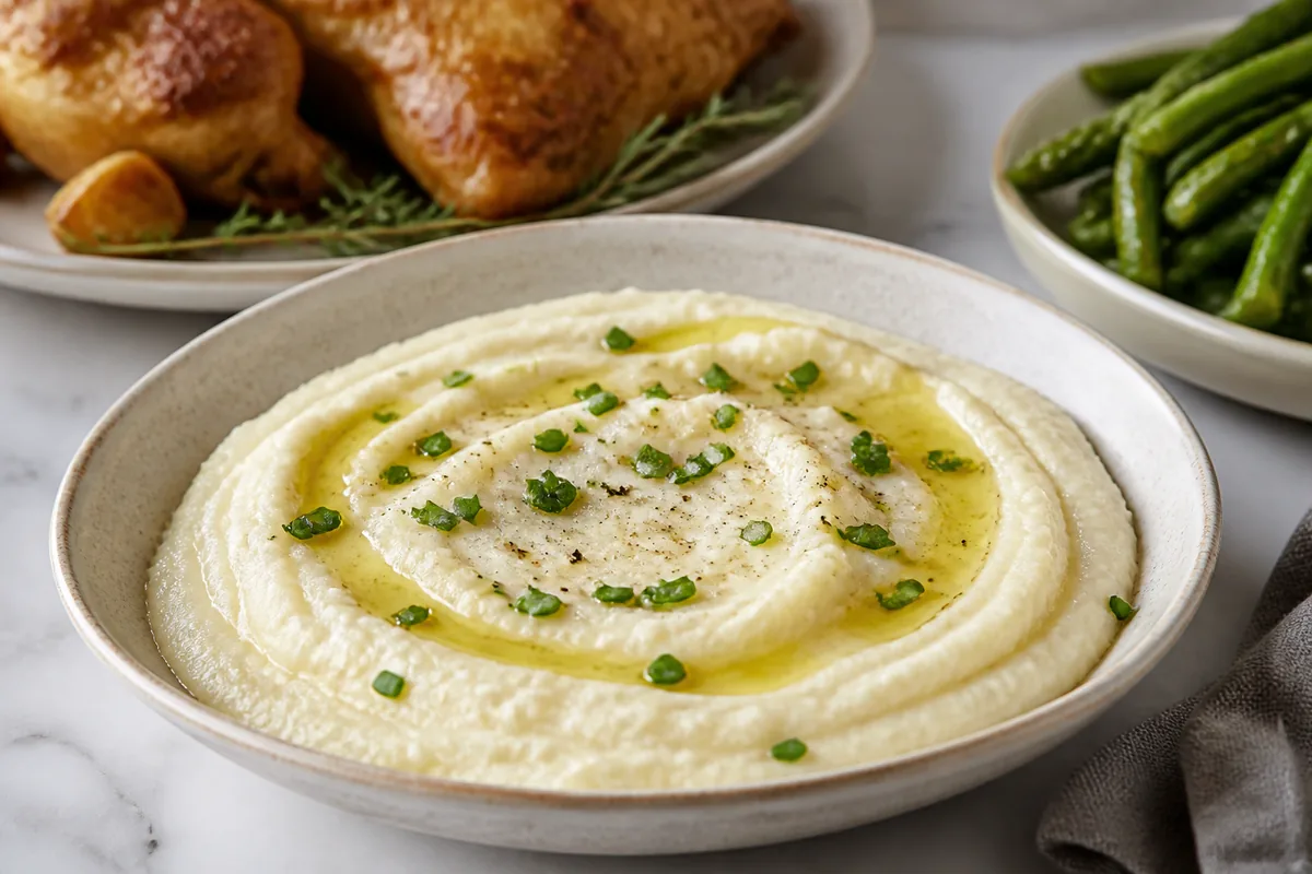 Creamy cauliflower mash topped with chives