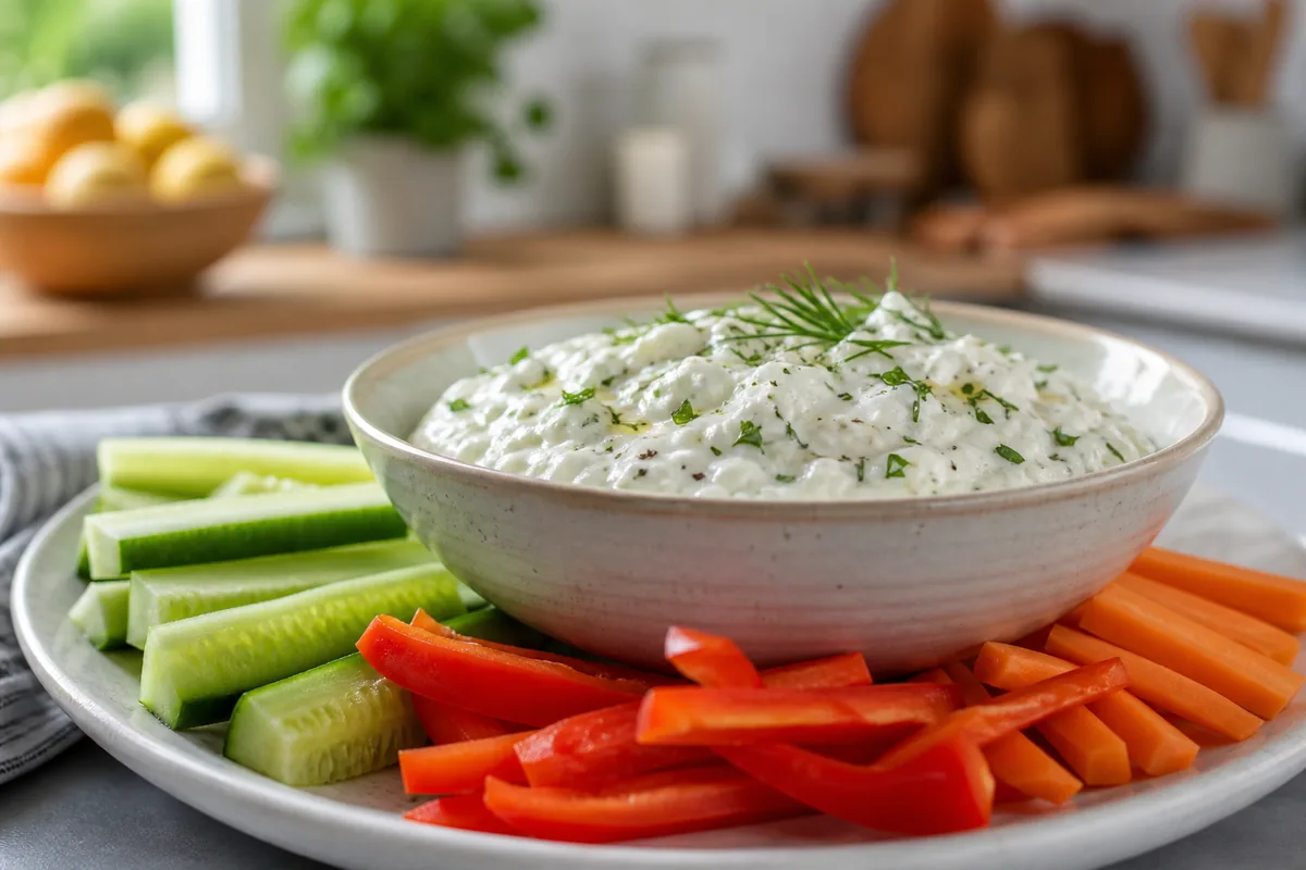 Creamy cottage cheese dip with vegetables